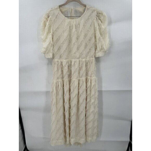 NWOT En Saison Dress Women Large Ivory Texture Stripe Bohemian Midi Cottage - Picture 2 of 12